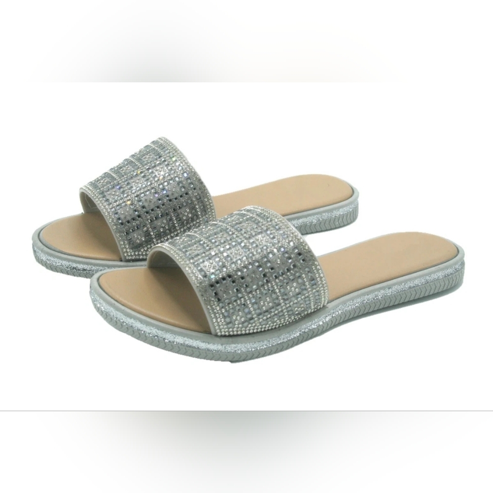 Womens Glitter Wrap Rhinestone Slip on Flip Flop Slide Sandals Size 8 - Picture 2 of 6
